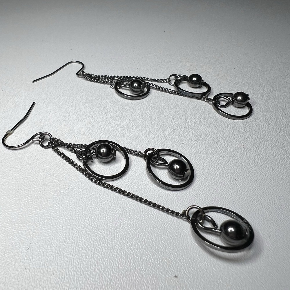 Modern Gunmetal Multi-Circle Dangle Earrings